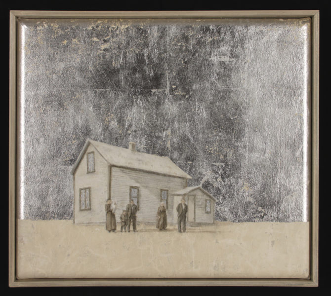 "American Dream" oil painting with silver leaf