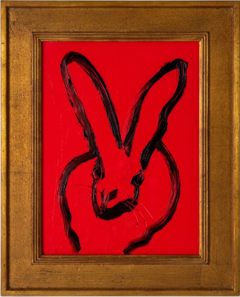 "Red Rover" by Hunt Slonem, 21.5" x 17.5" with frame, oil