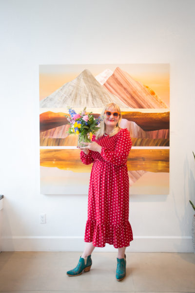 Sunny Sarah Winkler at her artist reception for "Wildflowers"