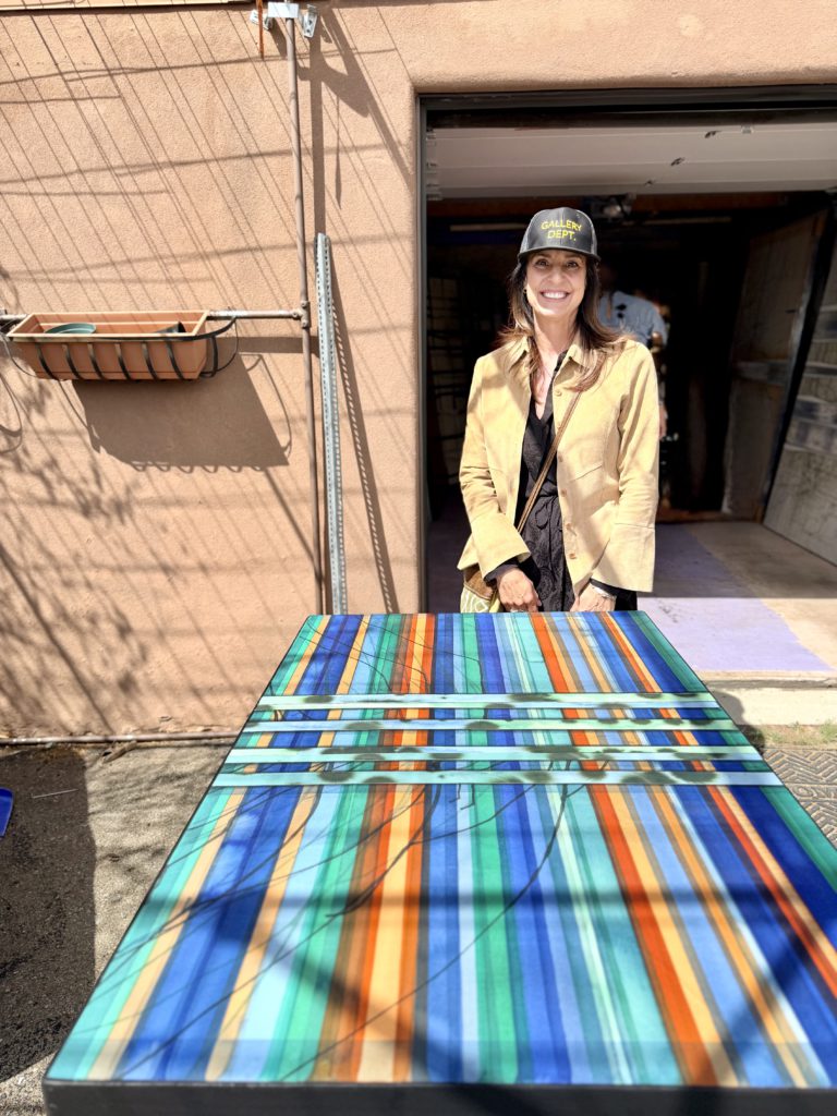 Leslie Wright at Michael Kessler's studio in Santa Fe with new paintings by Michael Kessler